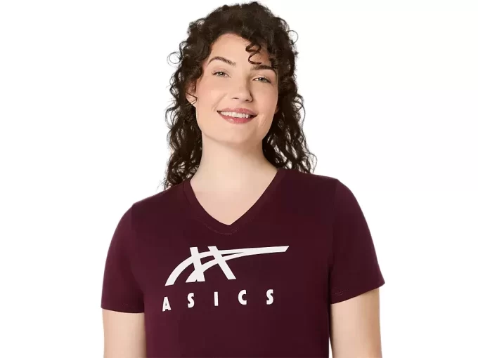 WOMEN’S ASICS STRIPES V-NECK