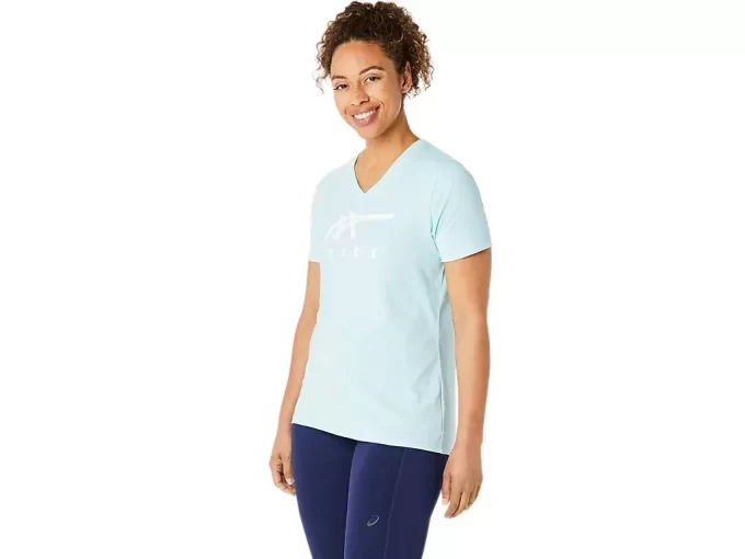 WOMEN’S ASICS STRIPES V-NECK